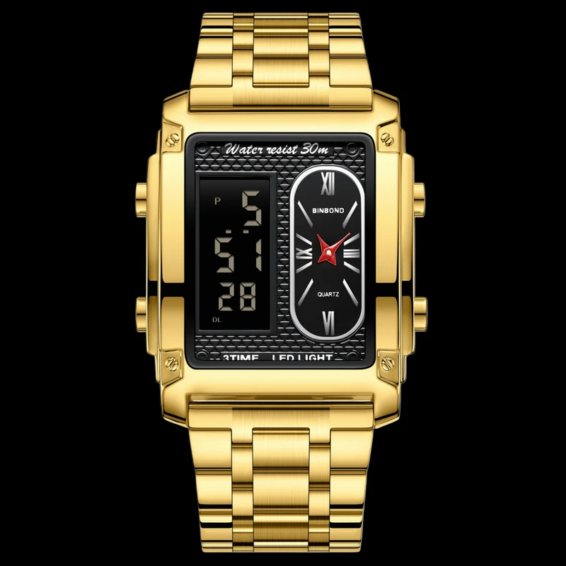 ساعت مچی عقربه‌ای کوارتز مردانه بین باند مدل اسپرت سه زمانه کرنوگراف بند استیل کد ۱.۱ 