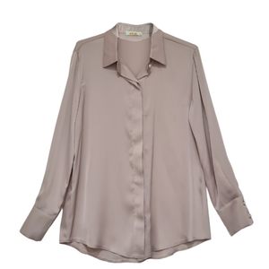 شومیز آستین بلند یقه برگردان زنانه مدل ساتن جولیا ساده کد 1