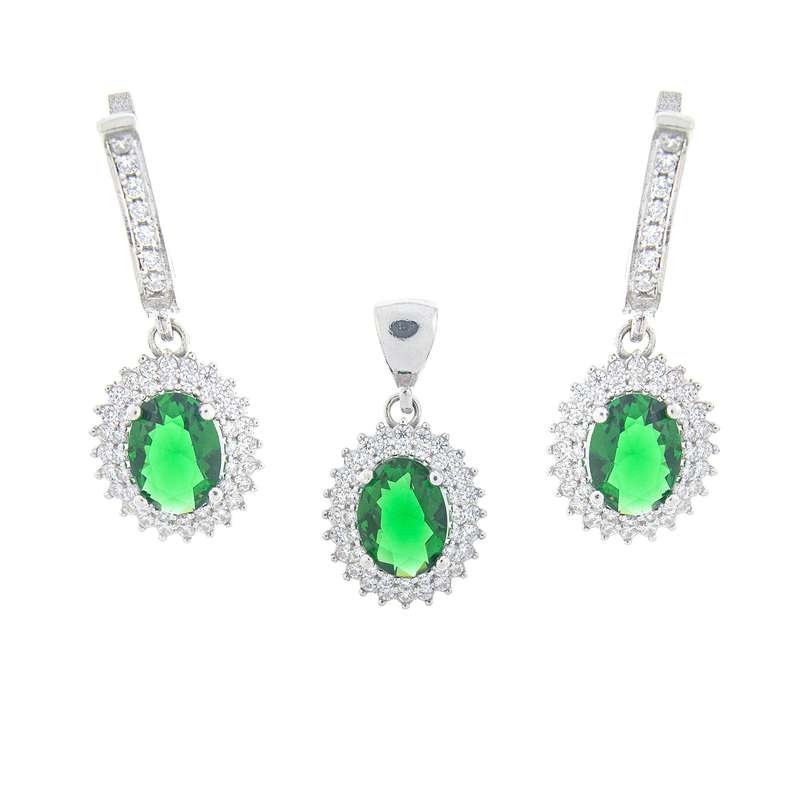 نیم ست نقره زنانه مدل زمرد AMT_N168