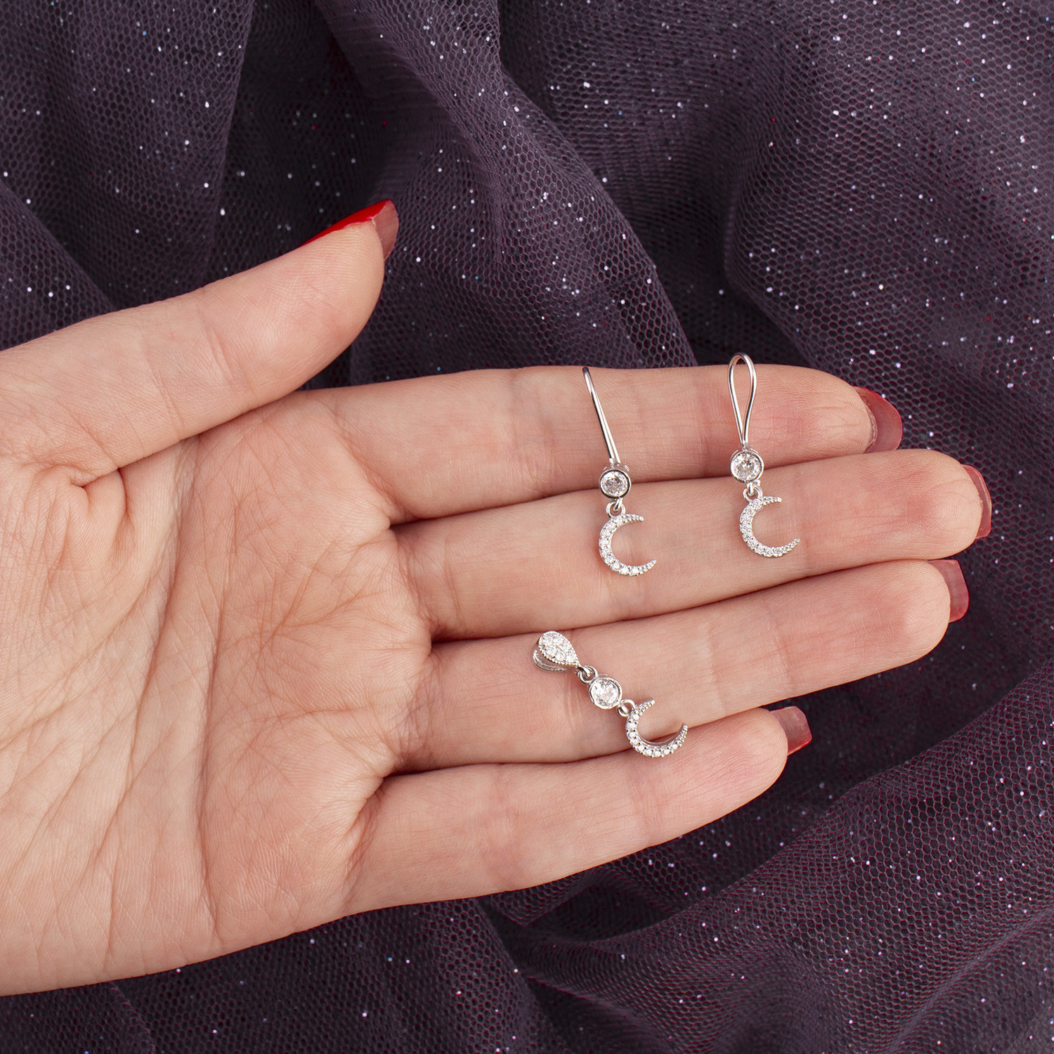 نیم ست نقره زنانه مدل هلال ماه کد AVN-N2218 نیم ست نقره زنانه مدل هلال ماه کد AVN-N2218