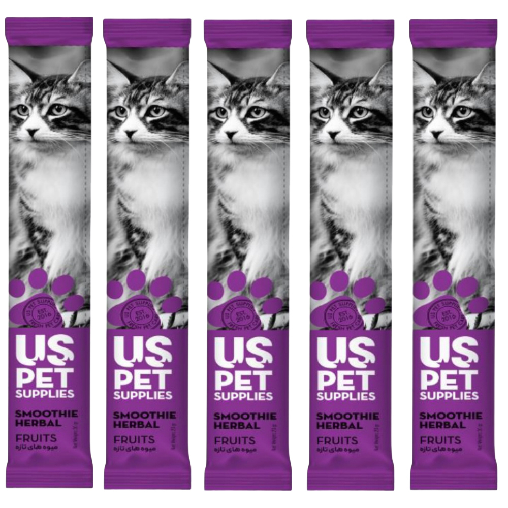 بستنی گربه یو اس پت مدل هربال اسموتی طعم مرغ و میوه تازه وزن 20 گرم مجموعه 5 عددی