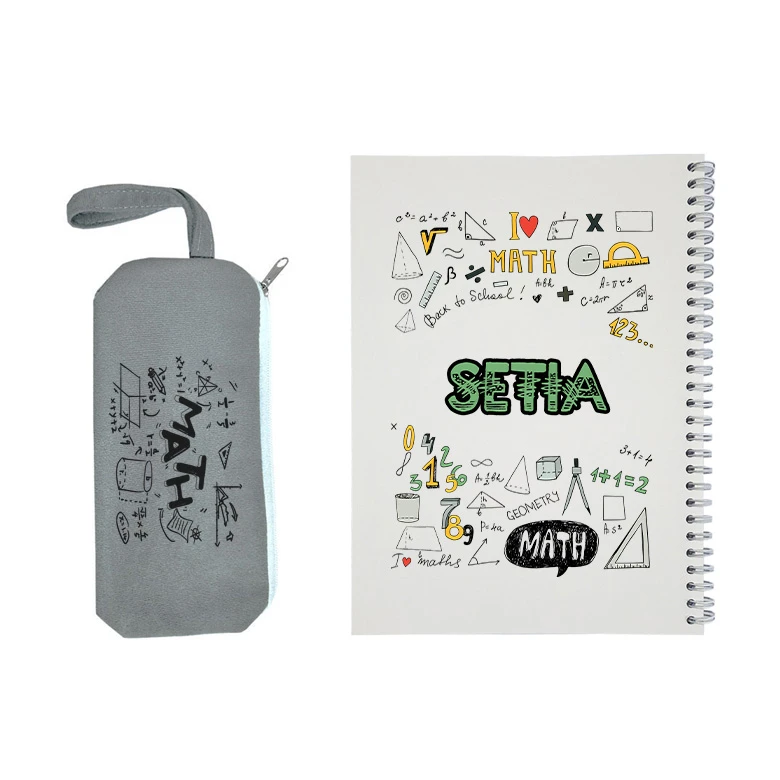 دفتر مشق 50 برگ طرح ریاضی مدل ستیا به همراه جامدادی