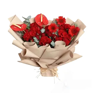 دسته گل رز، آنتوریوم، ژربرا طبیعی مدل 156