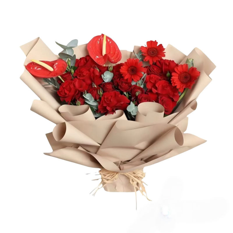 دسته گل رز، آنتوریوم، ژربرا طبیعی مدل 156