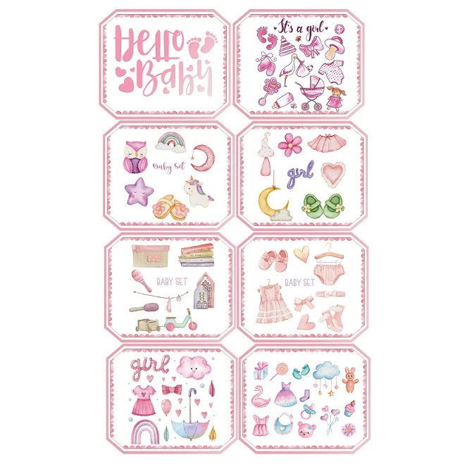 برچسب مدل hello baby طرح تعیین جنسیت دختر مجموعه 8 عددی