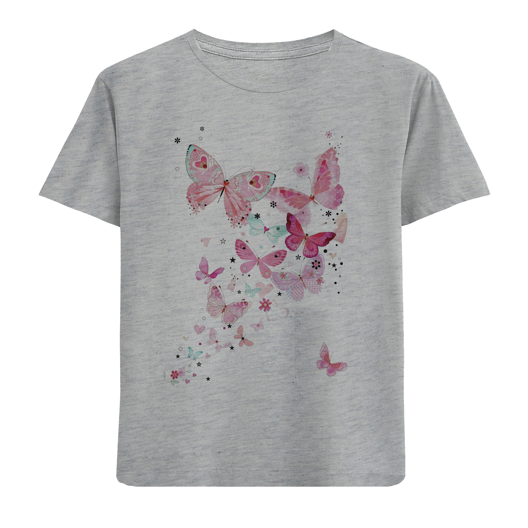 تی شرت آستین کوتاه دخترانه مدل پروانه ها D202