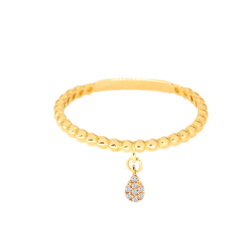 انگشتر طلا 18 عیار زنانه ماوی گالری مدل توپی و اشک نگینی