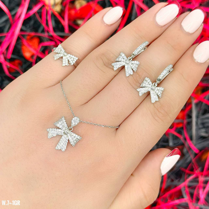 نیم ست نقره زنانه مدل پاپیون زنجیری 0133