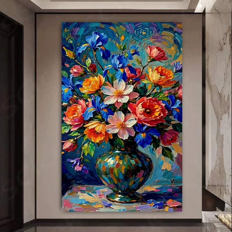 تابلو بوم طرح مخمل مدل نقاشی گلدان گل کد PY253