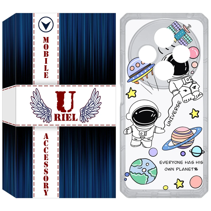 کاور یوریل قاب مدل Clear کد 25 طرح فضانوردان مناسب برای گوشی موبایل شیائومی Redmi 14C / Poco C75