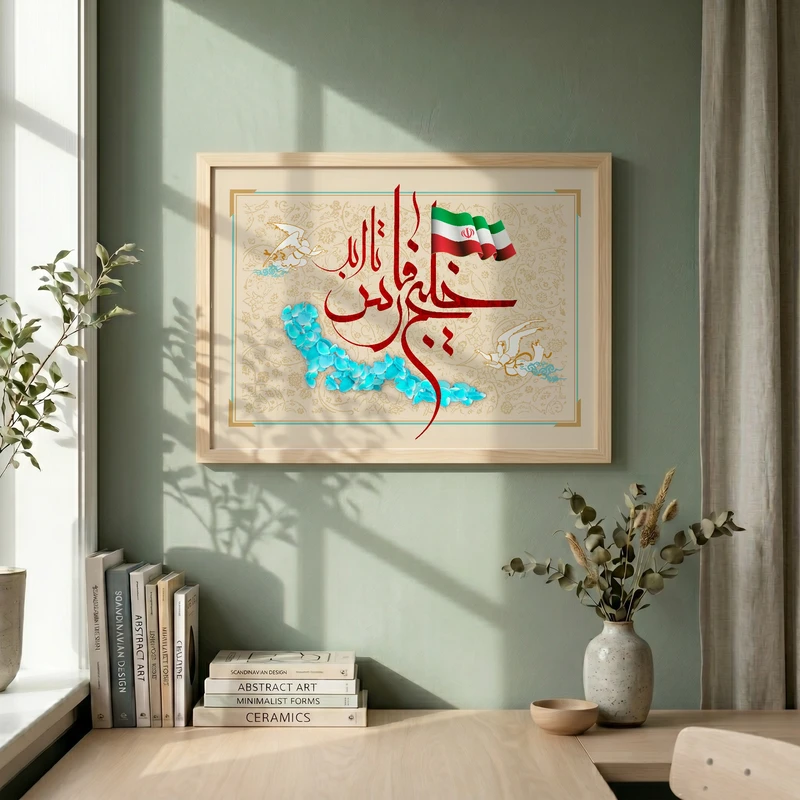 تابلو طرح خلیج تا ابد فارس مدل G14191 فریم کرم روشن