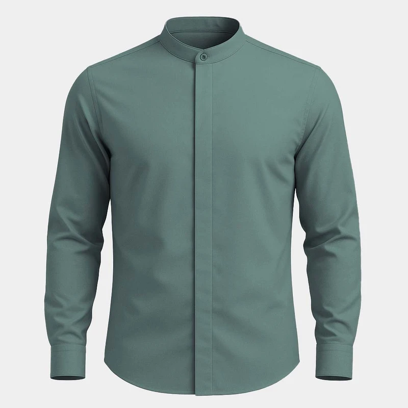 پیراهن آستین بلند یقه ایستاده مردانه مدل قاپک مخفی الوند کد PAS