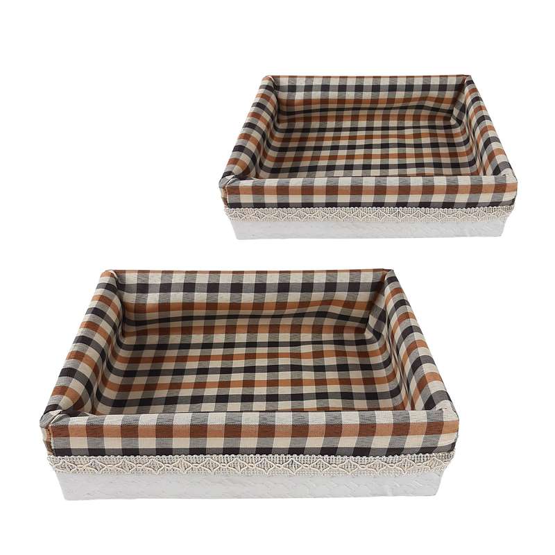 سبد نان و سبزی مدل چوب و چرم کد R1099S مجموعه 2 عددی