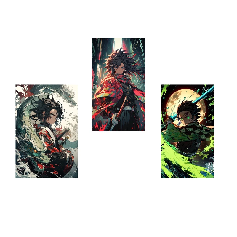 استیکر لپ تاپ و موبایل مدل انیمه طرح شیطان کش تانجیرو کامادو demon slayer kamado tanjiro کد 895 مجموعه 3 عددی