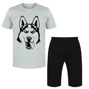 ست تی شرت و شلوارک مردانه مدل wolf کد Da 414T رنگ طوسی