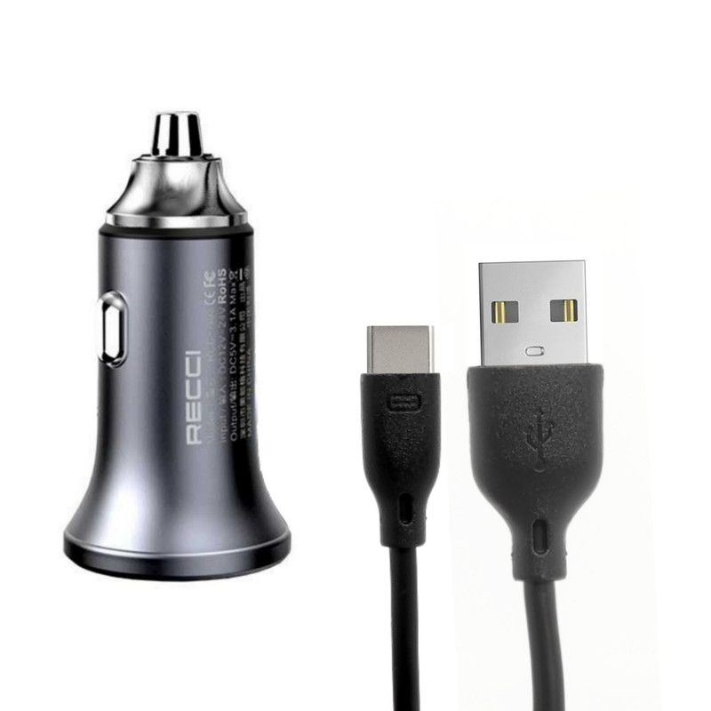 شارژر فندکی 18 وات رسی مدل RCC-N08C به همراه کابل USB-C