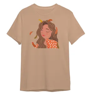 تی شرت آستین کوتاه زنانه مدل دختر پاییز کد 419 رنگ کرم نخودی