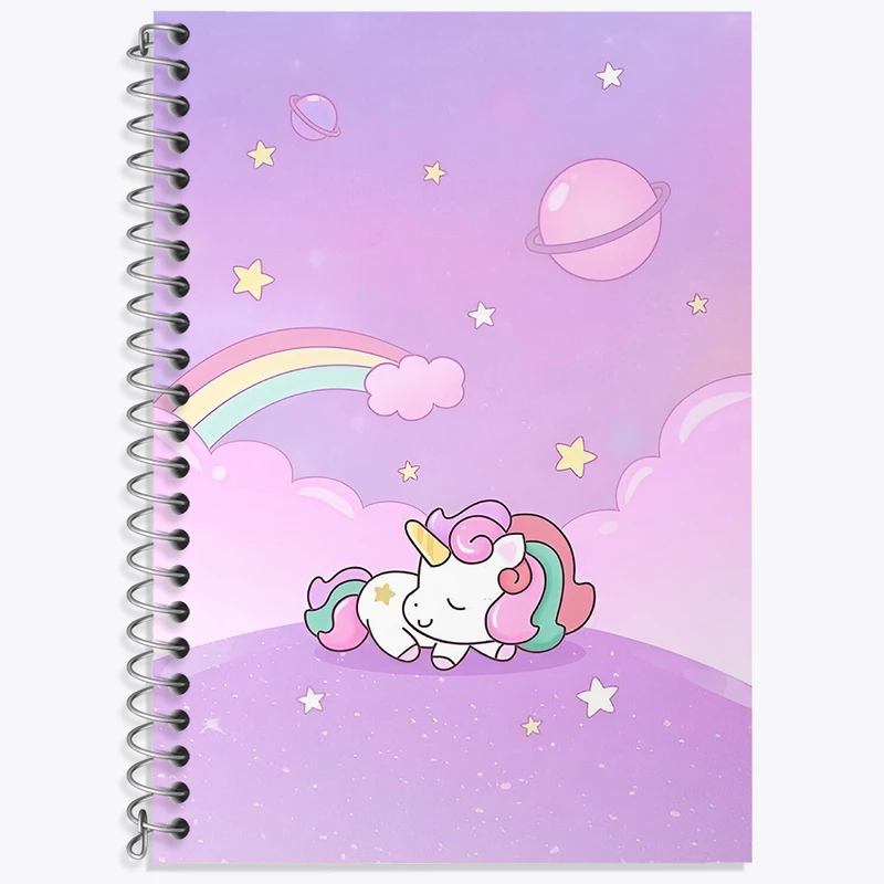 دفتر زبان 50 برگ خندالو مدل سه خط طرح اسب تک شاخ کیوت کد N3966