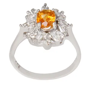 انگشتر نقره زنانه مدل سنگ سیترین تراش جواهری کد AWR_928