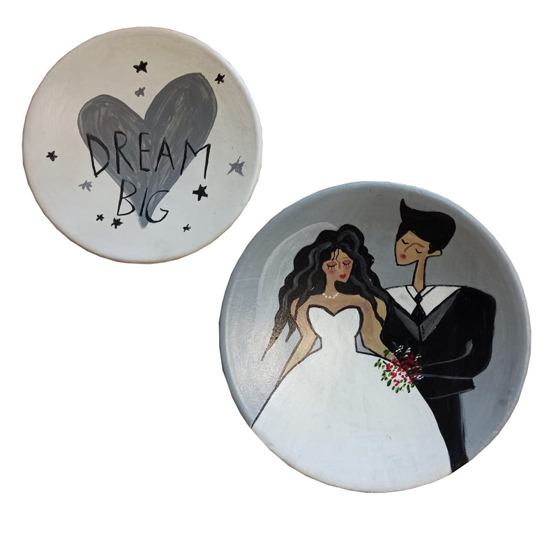 بشقاب دیوارکوب سفالی طرح عروس و دوماد کد 222 مجموعه 2 عددی