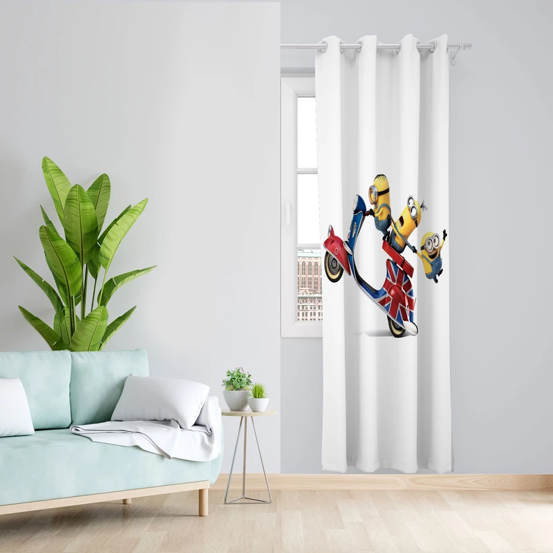  پرده مدل اتاق کودک مخمل پانچی طرح مینیون ها کد 4475 سایز 140x280 سانتی متر