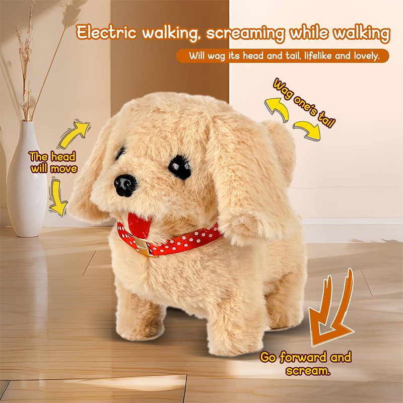 عروسک ناب سل مدل سگ پولیشی قلاده دار موزیکال ارتفاع 15 سانتی متر