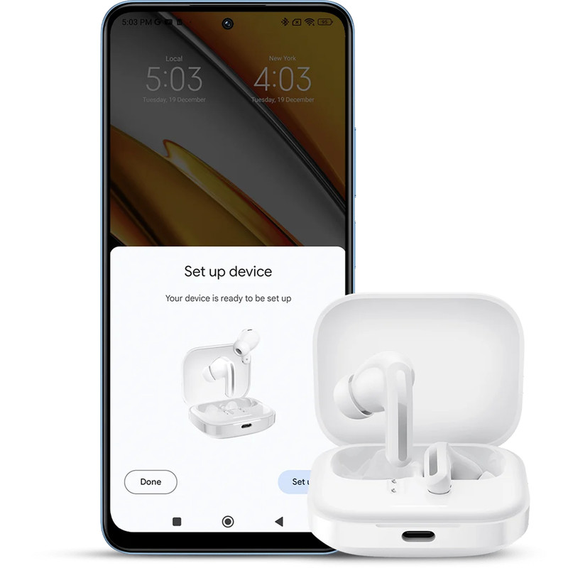خرید و قیمت هدفون بلوتوثی شیائومی مدل Redmi Buds 5 با نویز کنسلینگ فعال (ANC)، درگاه شارژ USB Type-C، دارای نشانگر روی محفظه شارژ