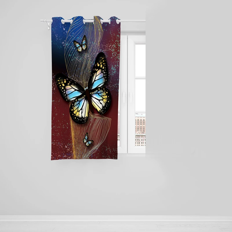 پرده مدل مخمل پانچی طرح پروانه کد 8008R سایز 190x140 سانتی متر