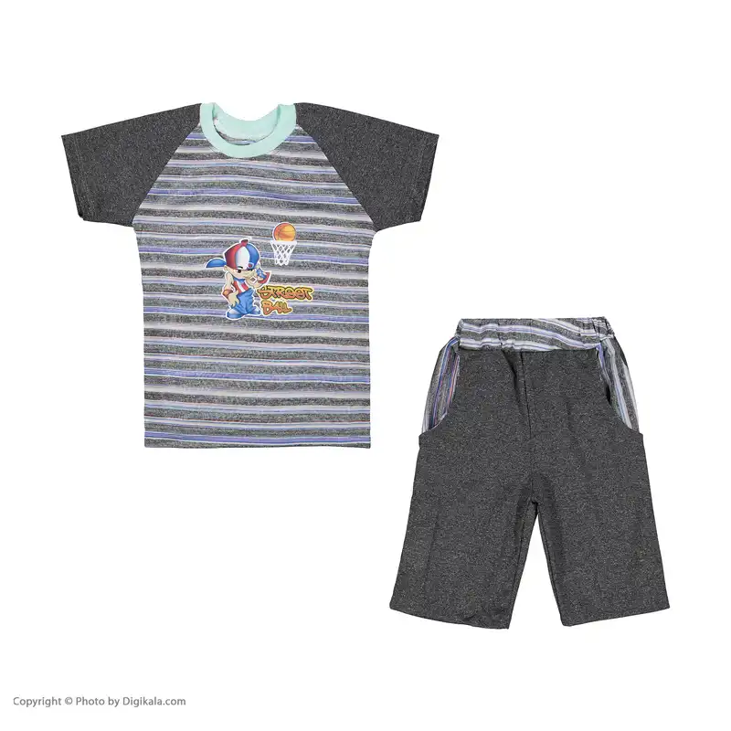 ست تی شرت و شلوارک پسرانه مدل پسر کلاه دار کد 3451