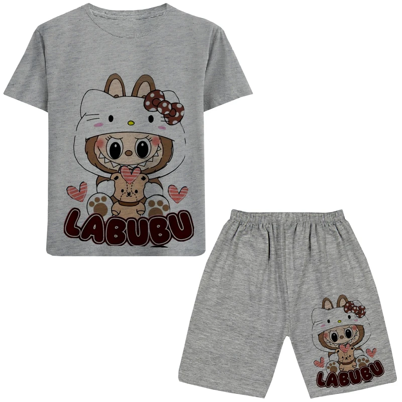 ست تی شرت آستین کوتاه و شلوارک راحتی دخترانه مدل A109