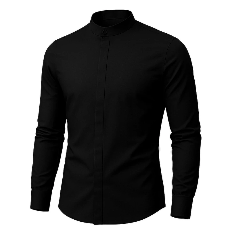 پیراهن آستین بلند یقه دیپلمات مردانه مدل قاپک مخفی سهند