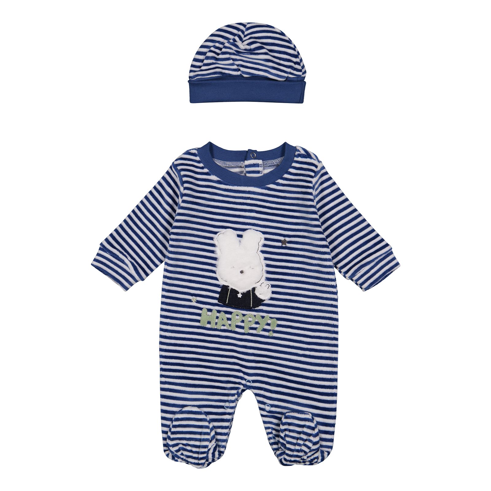 ست سرهمی و کلاه نوزادی پسرانه ایندیگو مدل 421159 - - 2