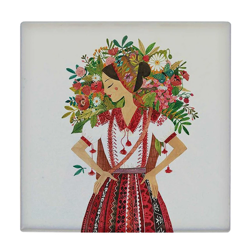  زیر لیوانی  طرح نقاشی بانوی گل ها کد    5848562_4261