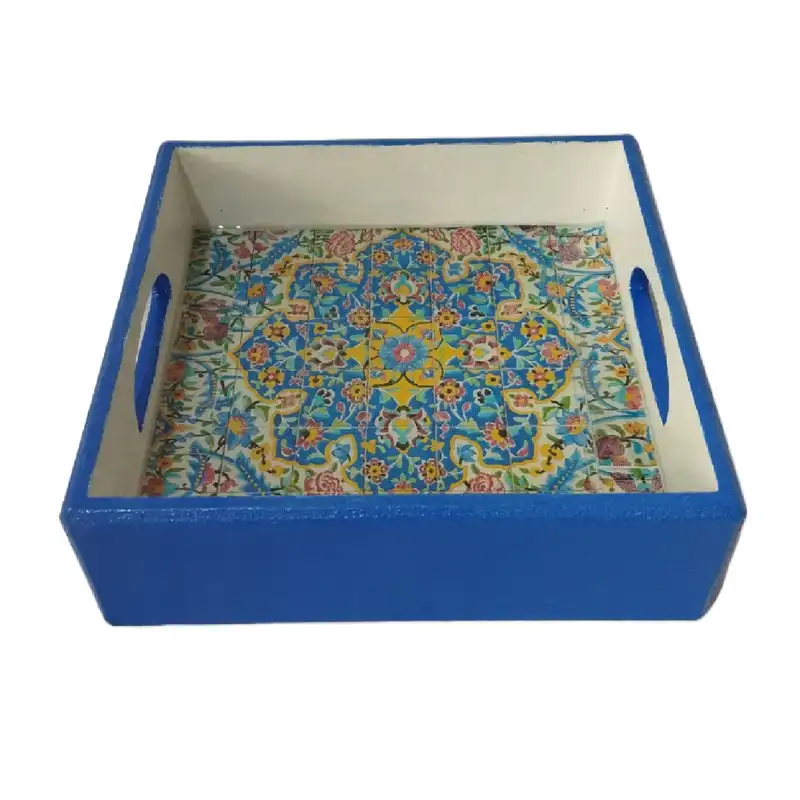 سینی چوبی مدل دکوپاژ طرح کاشی