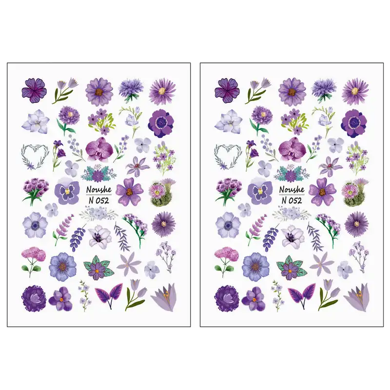 برچسب لنز ناخن مدل گل بنفش کد N052 مجموعه 2 عددی