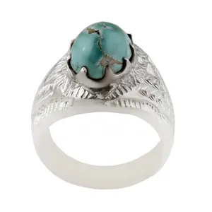 انگشتر نقره مردانه بازرگانی میلادی مدل فیروزه نیشابور طبیعی رکاب دستساز کد AM_1596