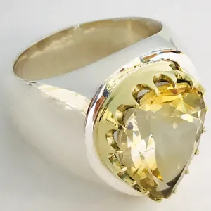 انگشتر نقره مردانه مدل دستساز پنبه ای فیلی سیترین