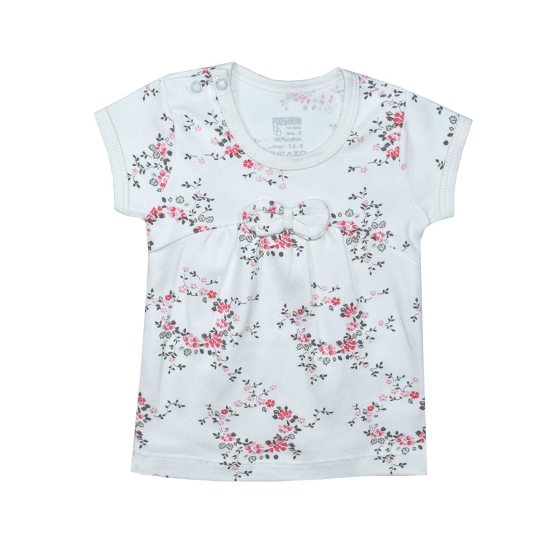 تی شرت آستین کوتاه نوزادی پوشیران مدل گل کاغذی کد 730
