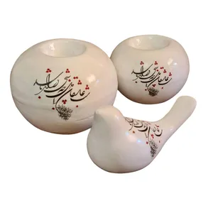 ست 3 تکه جاشمعی و مجسمه سفالی طرح مرغ آمین کد 111