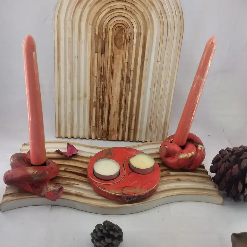 ظرف سرو سنگی طرح یلدایی مدل ماربل پتینه کد 2111 به همراه جاشمعی مجموعه 3 عددی