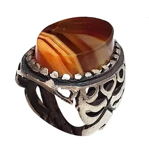 انگشتر نقره مردانه مدل جزع حکیمی یمنی کد JHY1