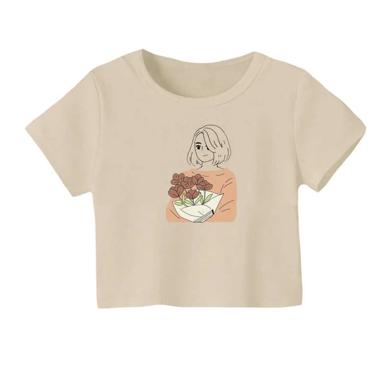 کراپ‌ تی‌شرت آستین کوتاه زنانه مدل دختروگل