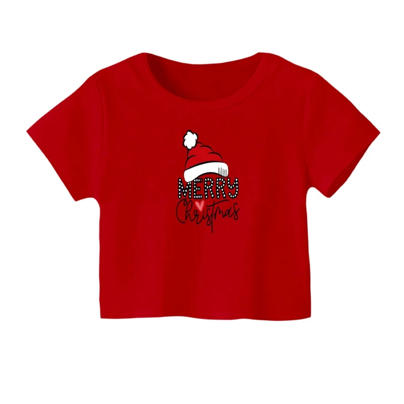کراپ‌ تی‌شرت آستین کوتاه زنانه مدل نوشته کریسمس کد 5