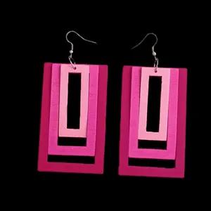 گوشواره زنانه مدل مستطیل چوبی 