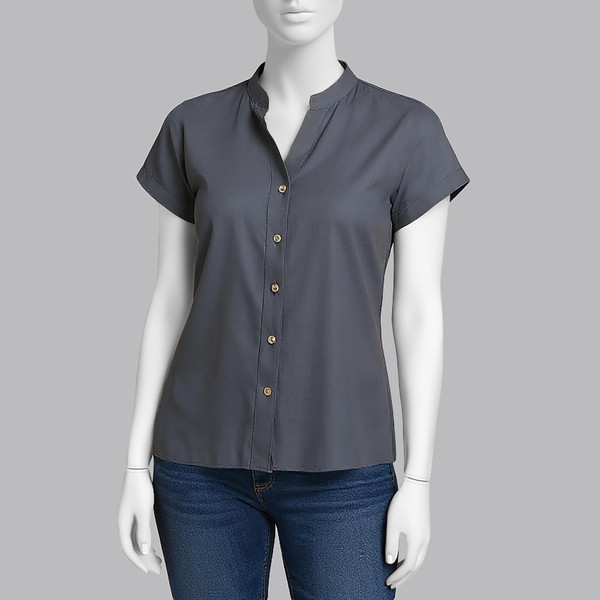 شومیز آستین کوتاه زنانه ایزی دو مدل 9373 رنگ نوک مدادی