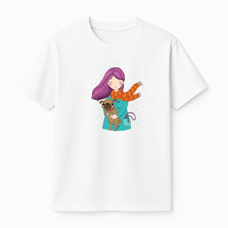 تی‌شرت آستین کوتاه دخترانه مدل دختر و سگ 