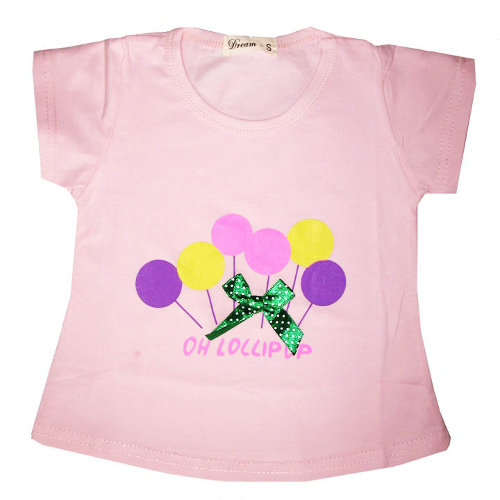 تی شرت آستین کوتاه دخترانه مدل بادکنکی رنگ صورتی