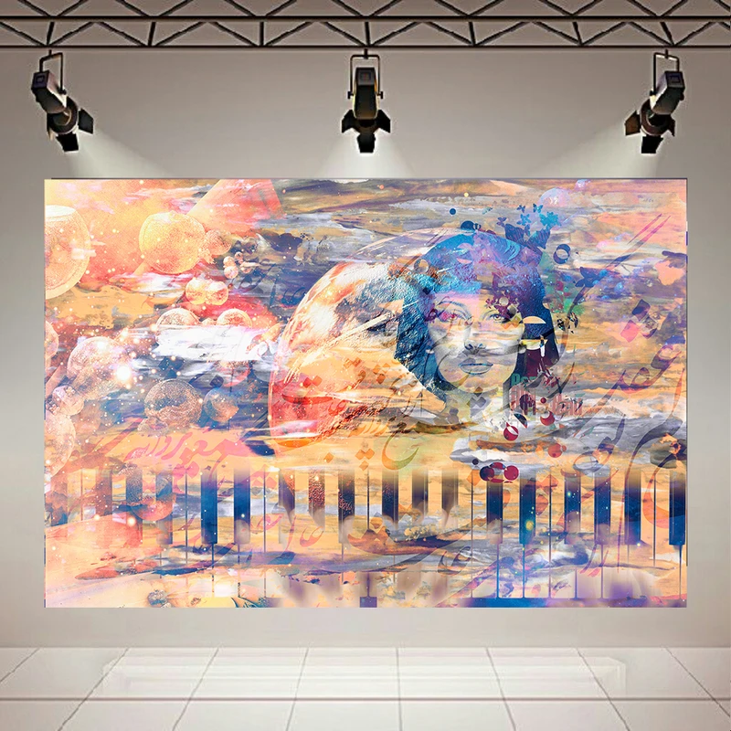 پوستر پارچه ای طرح چرم مخمل پیانو مدل شعر و دختر کد AR50028