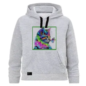 هودی دخترانه مدل پروانه و گربه کد J31 رنگ طوسی