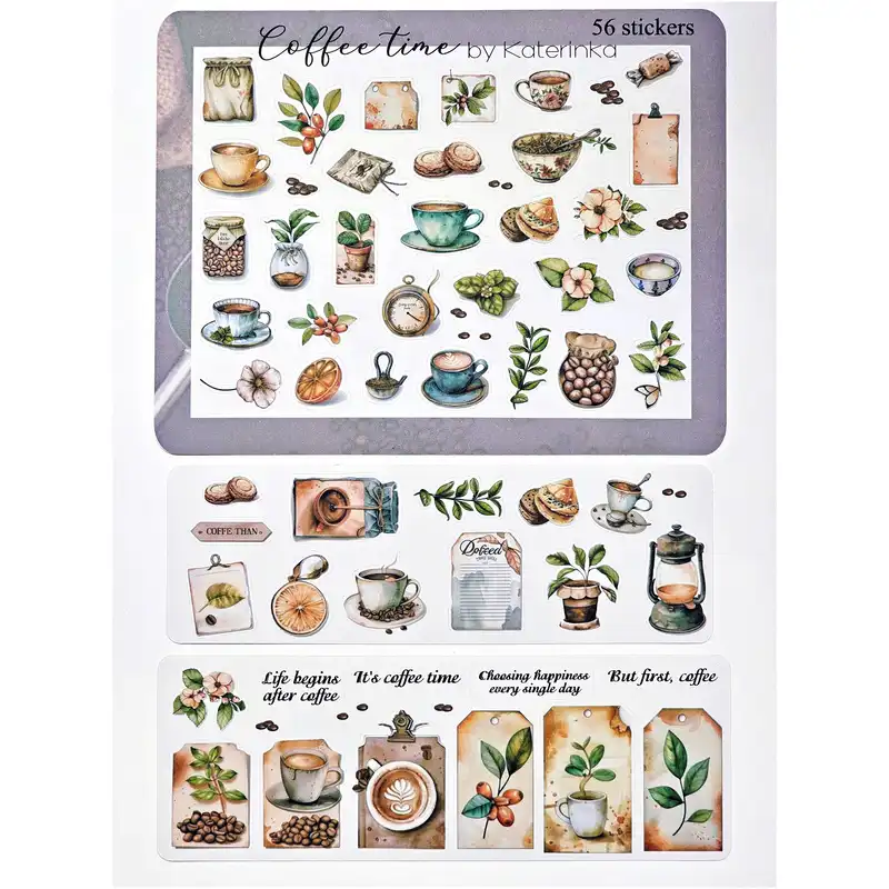 برچسب کاترینکا طرح برش خورده بولت ژورنال و اسکرپ بوک مدل Coffee Time بسته 56 عددی